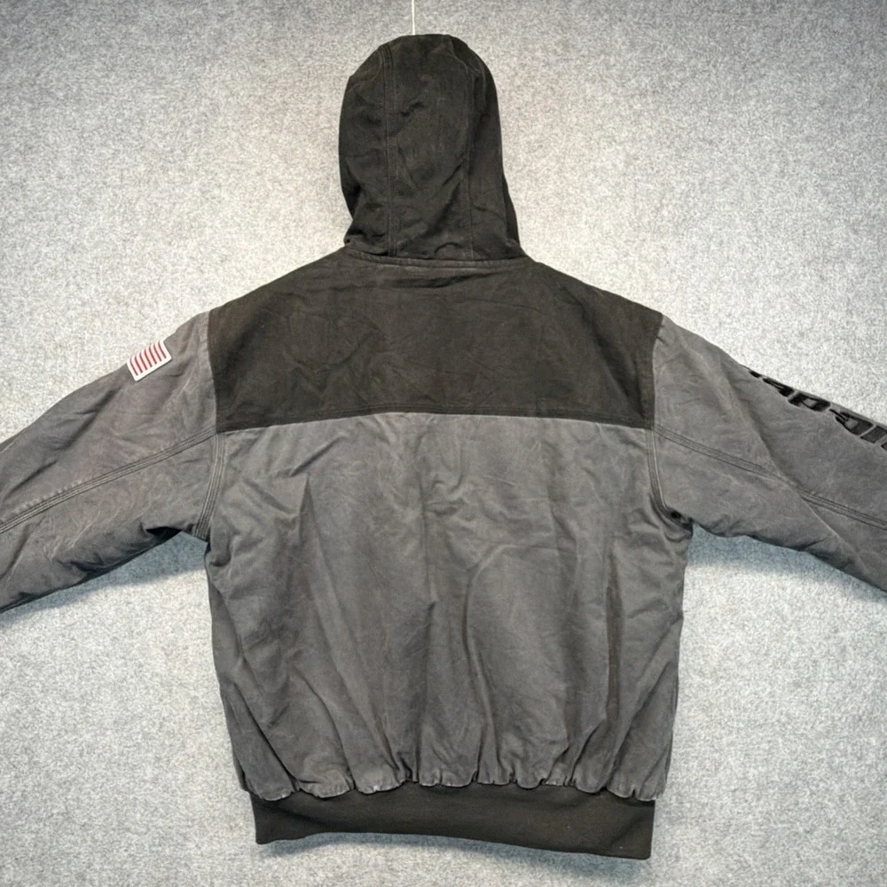 Vintage Snap On Tools Canvas Hooded Full Zip Jacket Black Mens Size XL Heavy